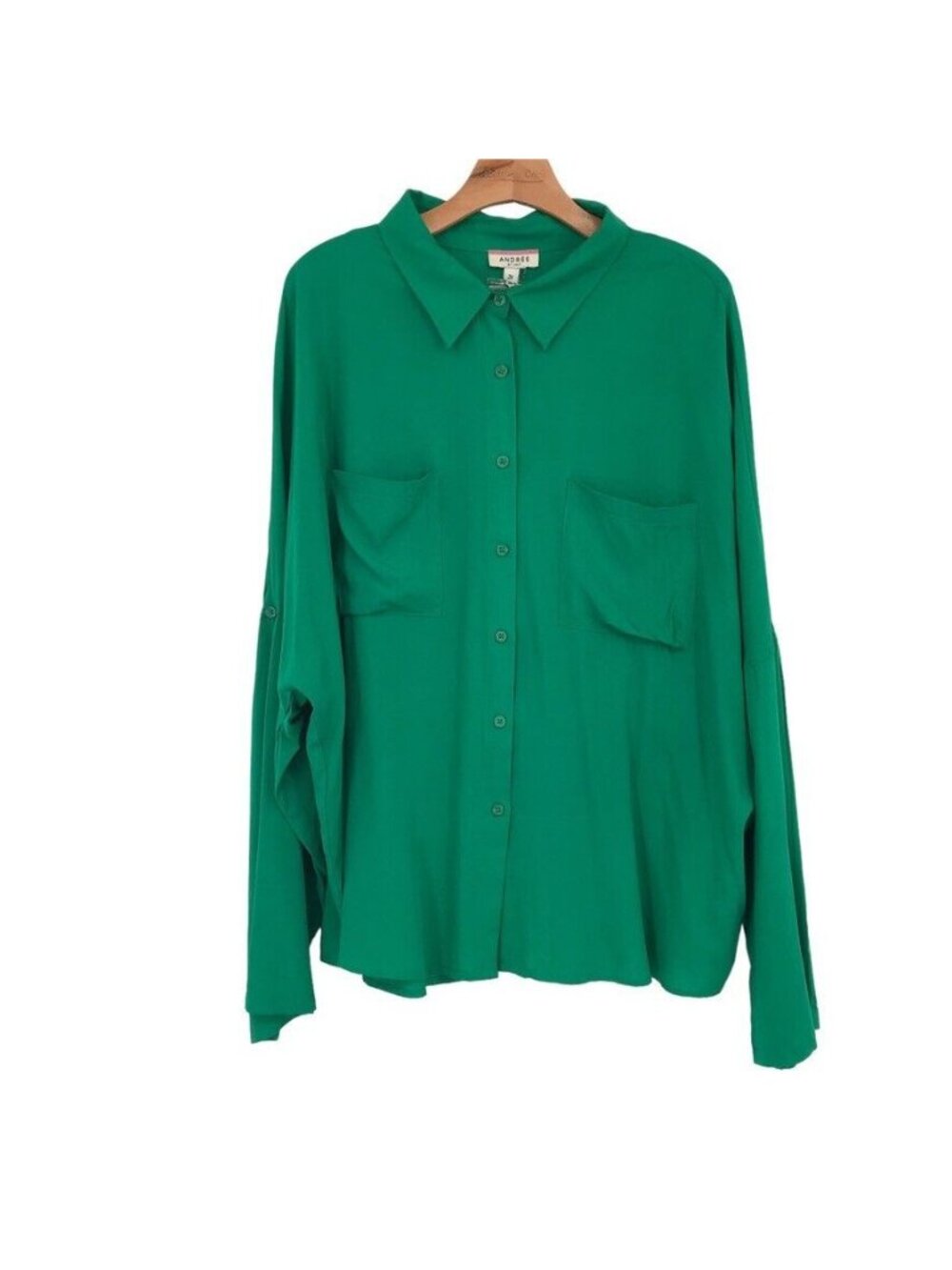 Andree Unit  Shirt Blouse Button Up 3/4 roll Sleeve green size 2x plus new $69 - Picture 5 of 5